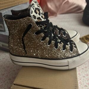 Sparkling Gold High-Top Platform Sneakers